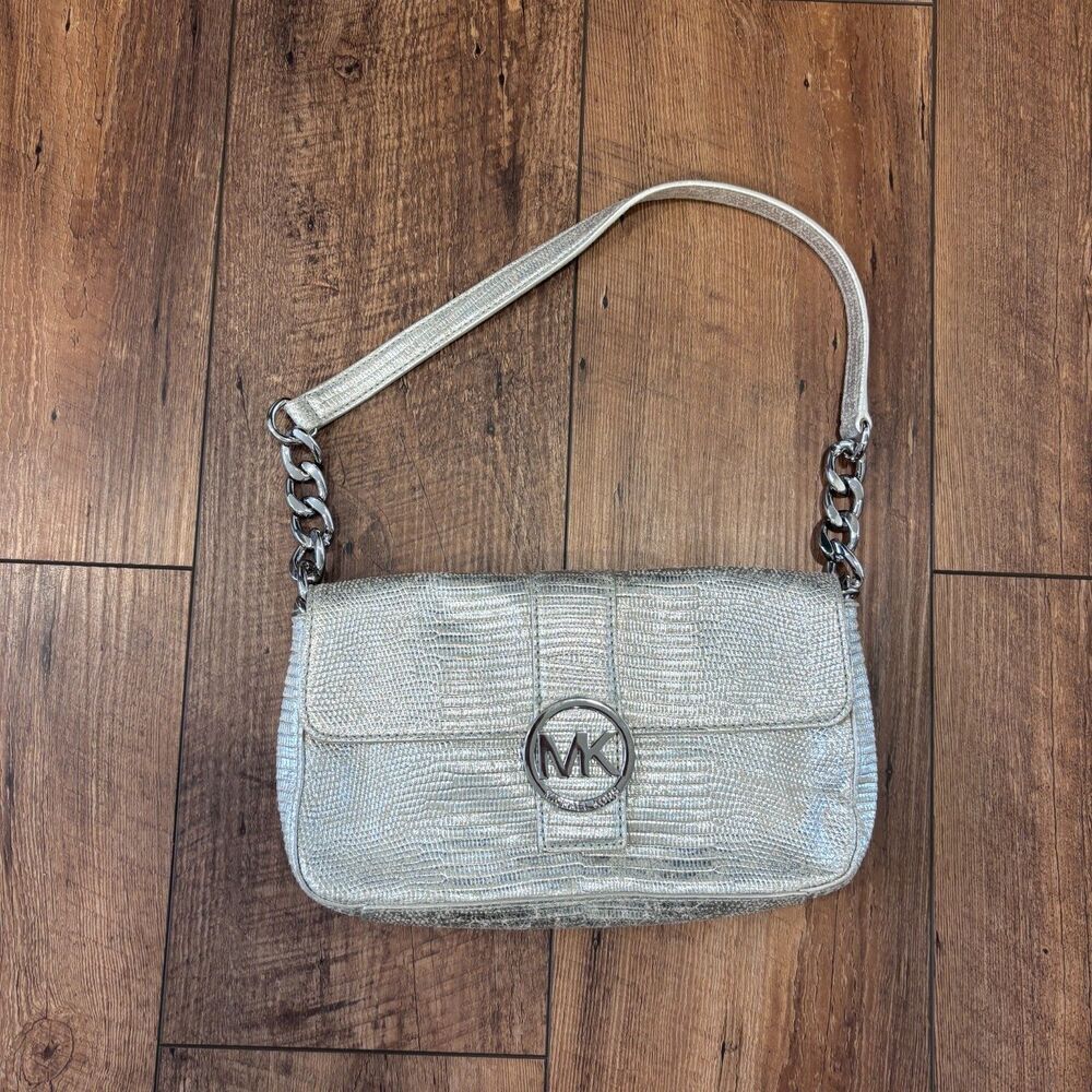 Michael Kors MK Limited Edition Silver Python Shoulder Bag Y2K Metallic Shimmer